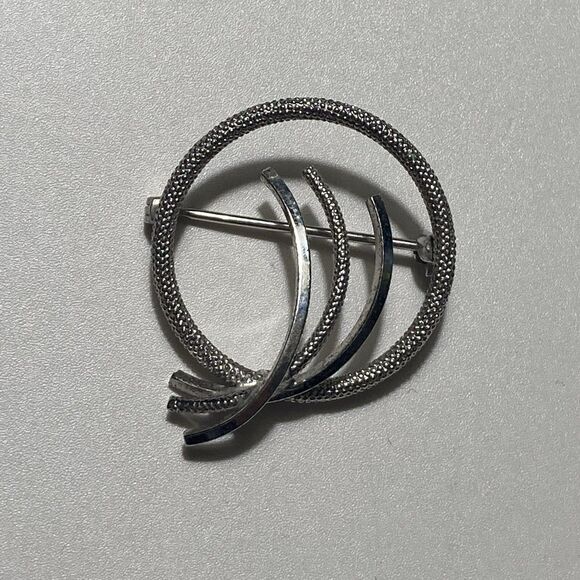 Vintage Sterling Silver 925 Modernist Round Textured Brooch Minimalist MCM - Picture 11 of 11